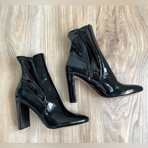 Aldo Faux Patent Leather Heel Boots Black Shiny Sock Booties Women’s 10
